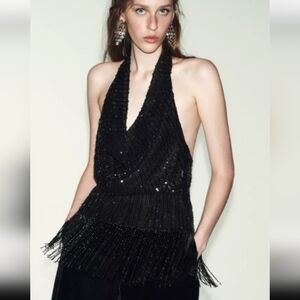 Zara FRINGE Sequin Halter Top